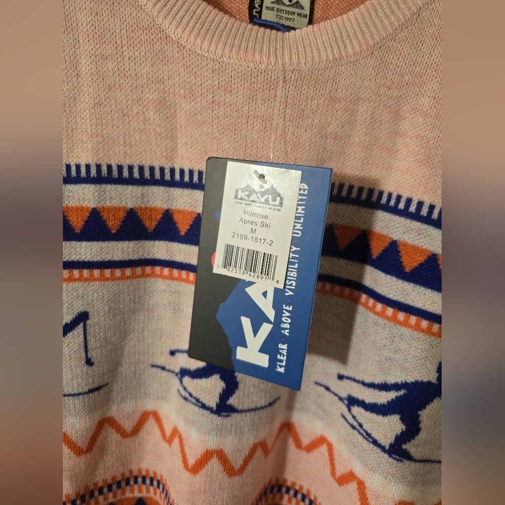 NWT, Kavu, Hillrose Sweater Apres Ski, Peach/Blue, Size Medium, MSRP $85 - Picture 13 of 13